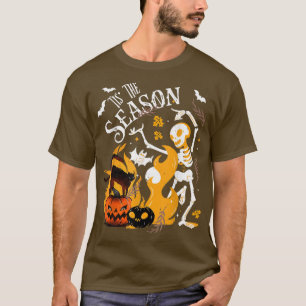 Spooky Season Dancing Skeleton Black Cat Halloween T-Shirt