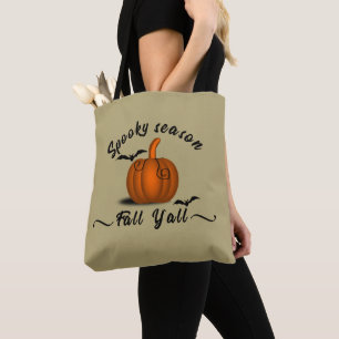Spooky season fall yall tote bag