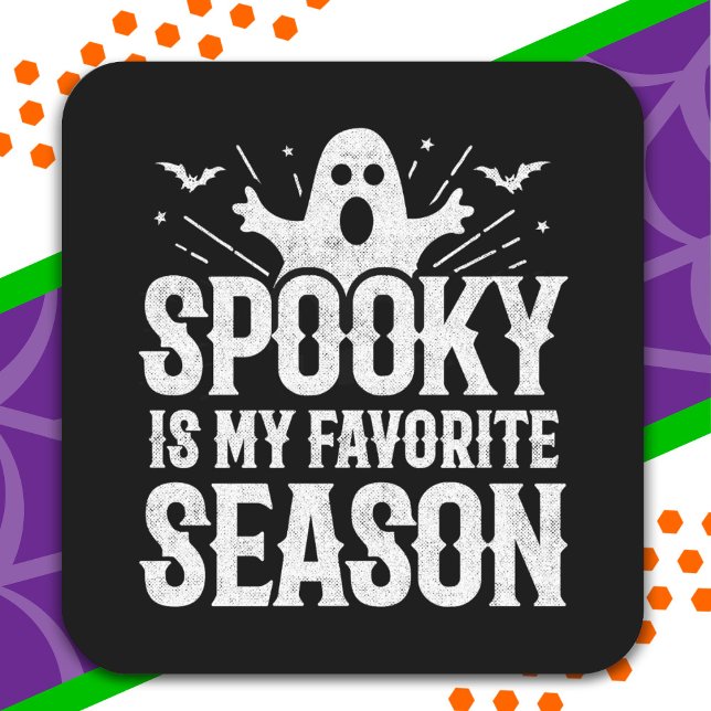 Spooky Season Ghost Bats Scary Happy Halloween Square Sticker (Creator Uploaded)