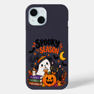 Spooky Season Ghost & Black Cat iPhone 15 Case
