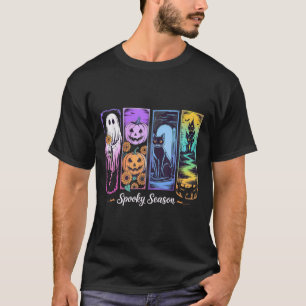 Spooky Season Ghost Cat Pumpkin In Frame Halloween T-Shirt