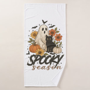 Spooky Season Ghost Retro Spooky Floral Halloween Bath Towel