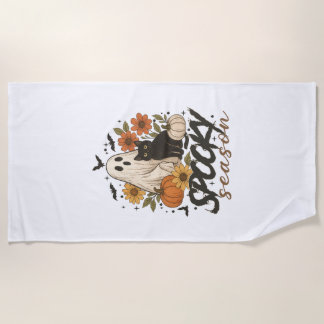 Spooky Season Ghost Retro Spooky Floral Halloween Beach Towel