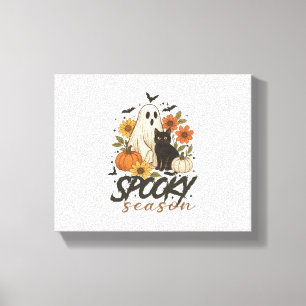 Spooky Season Ghost Retro Spooky Floral Halloween Canvas Print