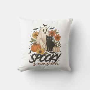 Spooky Season Ghost Retro Spooky Floral Halloween Cushion