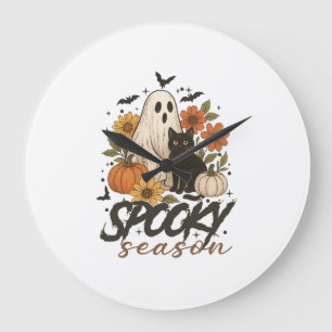 Spooky Season Ghost Retro Spooky Floral Halloween Large Clock