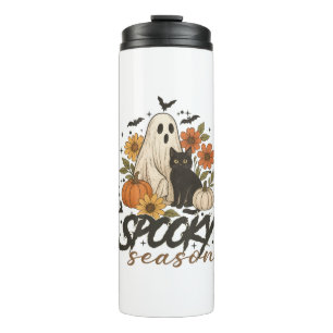 Spooky Season Ghost Retro Spooky Floral Halloween Thermal Tumbler