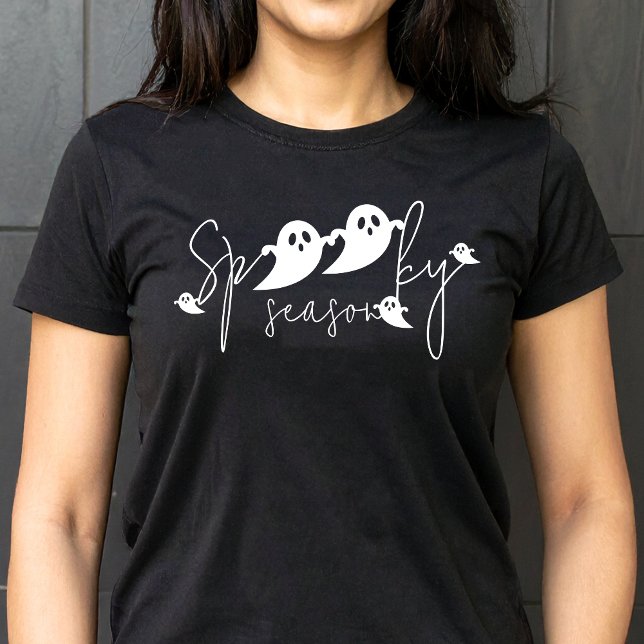 Spooky Season Ghost Silhouettes Script Halloween T-Shirt (Disclaimer: This image is a digital mockup.)