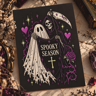 Spooky Season Grim Reaper Ghost Gothic Postcard