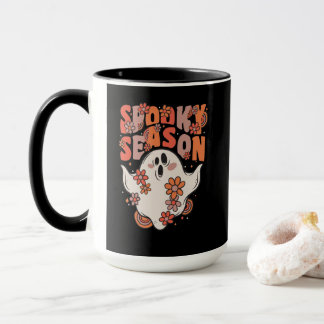 Spooky Season Groovy Ghost With Vintage Flowers Mug