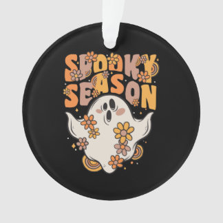 Spooky Season Groovy Ghost With Vintage Flowers Ornament