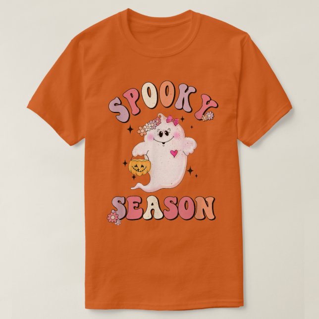 Spooky Season Groovy HalloweenGhost Pumpkin Spice  T-Shirt (Design Front)