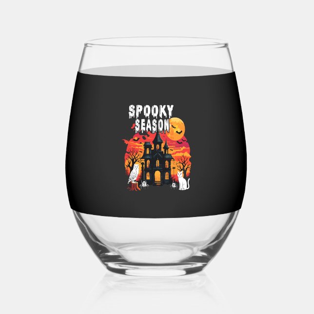 Spooky Season Halloween (2) Stemless Wine Glass (Front)
