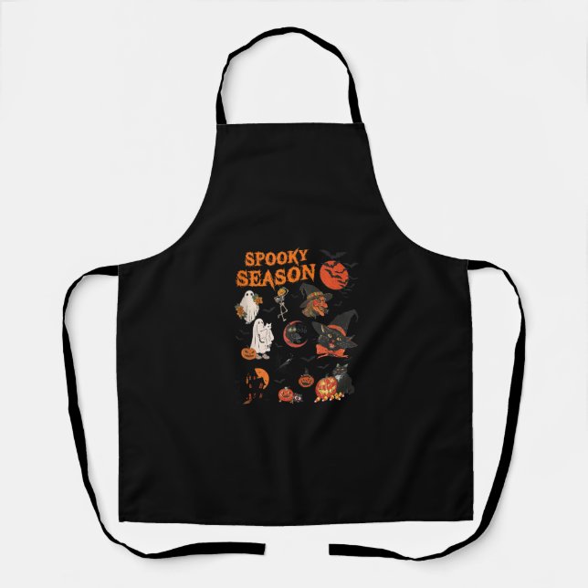 Spooky Season Halloween Black Cat Witch Ghost Pump Apron (Front)