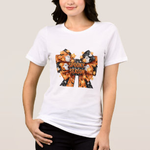Spooky Season Halloween Bow Ghosts Bats Spiderweb  Tri-Blend Shirt