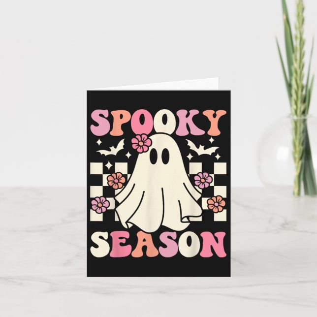 Spooky Season Halloween Ghost Costume Retro Groovy Card (Front)