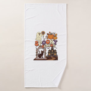 Spooky Season Halloween Ghost Pumpkin Black Cat Ha Bath Towel Set