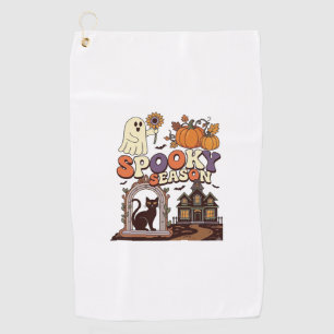 Spooky Season Halloween Ghost Pumpkin Black Cat Ha Golf Towel