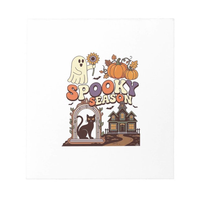 Spooky Season Halloween Ghost Pumpkin Black Cat Ha Notepad (Front)