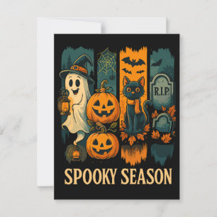 Spooky Season Halloween – Ghost, Pumpkins, Cat Postcard