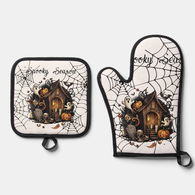 Spooky Season Halloween  Oven Mitt & Pot Holder Set (Front)