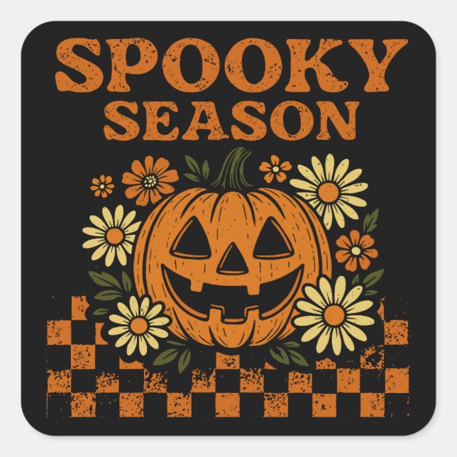 Spooky Season Halloween Pumpkin Square Sticker (Front)
