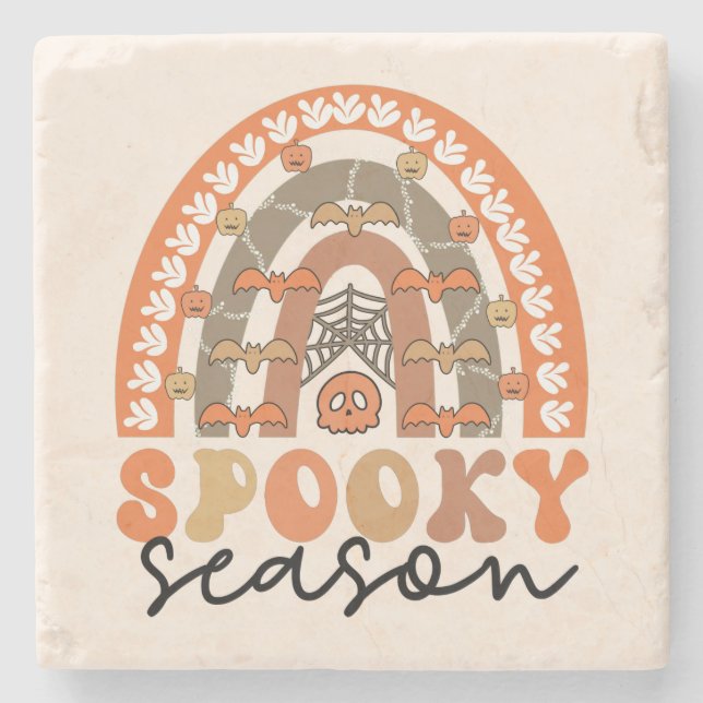 Spooky Season Halloween Rainbow Fall  Stone Coaster (Front)