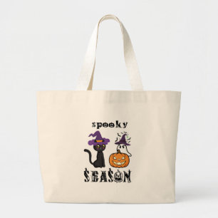 spooky season  Happy Halloween  Large Tote Bag