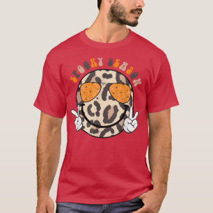 Spooky Season Leopard Smile Face Glasses Hippie Ha T-Shirt