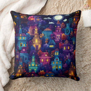 Spooky Season Neighbourhood at Night Cushion