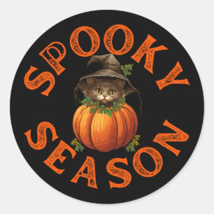 Spooky Season Pumpkin Cat Classic Round Sticker