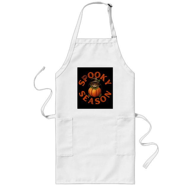 Spooky Season Pumpkin Cat Long Apron (Front)