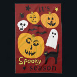 Spooky Season Pumpkins Ghost Bat HALLOWEEN Autumn Tea Towel<br><div class="desc">Decorate your kitchen with this cool art towel. Makes a great Halloween,  housewarming,  birthday or wedding gift! 
You can customise it with your own text too or change the colours.
Check my shop for lots more colours and patterns!</div>