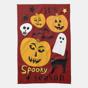 Spooky Season Pumpkins Ghost Bat HALLOWEEN Autumn Tea Towel
