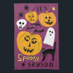 Spooky Season Pumpkins Ghost Bat HALLOWEEN Autumn Tea Towel<br><div class="desc">Decorate your kitchen with this cool art towel. Makes a great Halloween,  housewarming,  birthday or wedding gift! 
You can customise it with your own text too or change the colours.
Check my shop for lots more colours and patterns!</div>