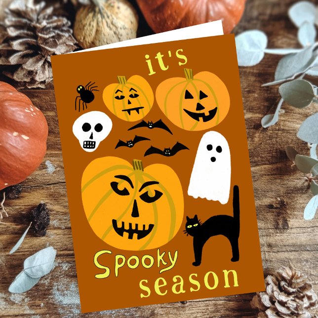 Spooky Season Pumpkins Ghost Bat HAPPY HALLOWEEN Card (Spooky Season Pumpkins Ghost Bat HAPPY HALLOWEEN Autumn October Fall Cute Greeting Card
)