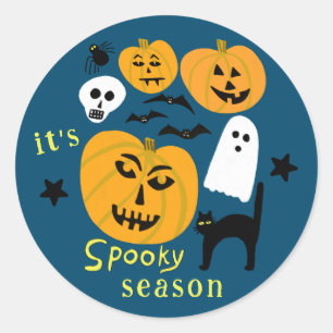 Spooky Season Pumpkins Ghost Bat HAPPY HALLOWEEN Classic Round Sticker