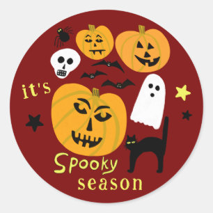 Spooky Season Pumpkins Ghost Bat HAPPY HALLOWEEN Classic Round Sticker