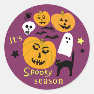 Spooky Season Pumpkins Ghost Bat HAPPY HALLOWEEN Classic Round Sticker
