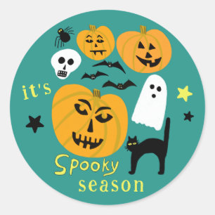 Spooky Season Pumpkins Ghost Bat HAPPY HALLOWEEN Classic Round Sticker