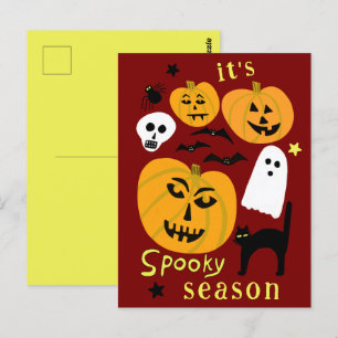 Spooky Season Pumpkins Ghost Bat HAPPY HALLOWEEN Postcard