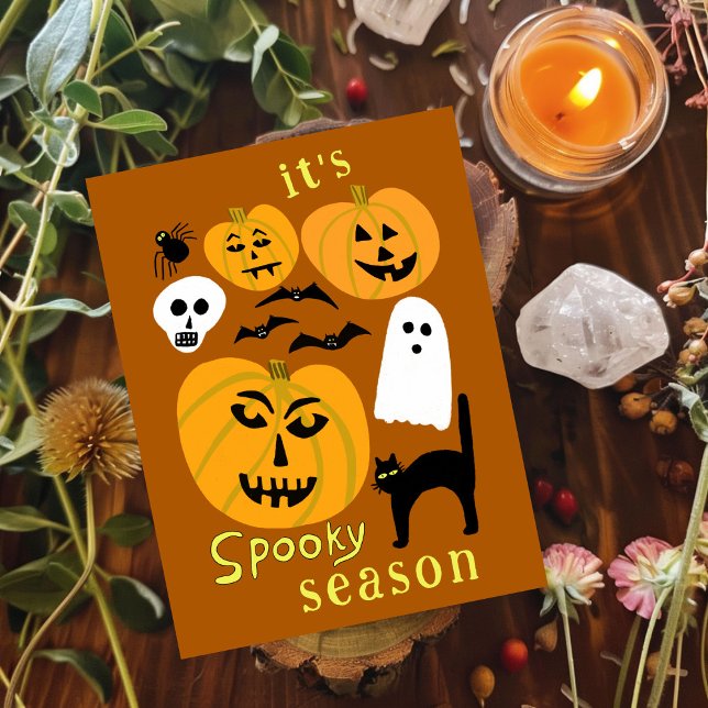 Spooky Season Pumpkins Ghost Bat HAPPY HALLOWEEN Postcard (Spooky Season Pumpkins Ghost Bat HAPPY HALLOWEEN Cute Hand-drawn Quirky Postcard
)