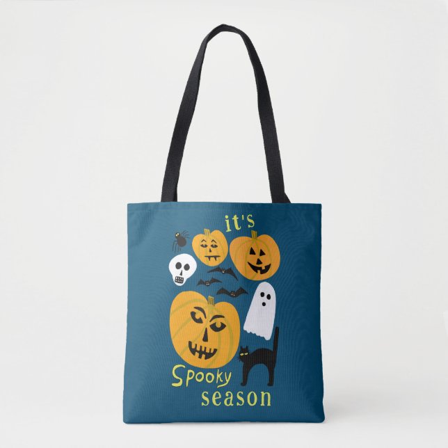 Spooky Season Pumpkins Ghost Bat HAPPY HALLOWEEN Tote Bag (Front)