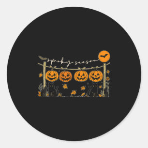 Spooky Season Retro Halloween Black Cat Pumpkin Fa Classic Round Sticker