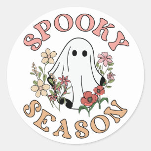 Spooky Season Retro Halloween Groovy Ghost Classic Round Sticker