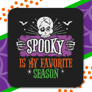 Spooky Season Scary Skeleton Bats Happy Halloween Square Sticker