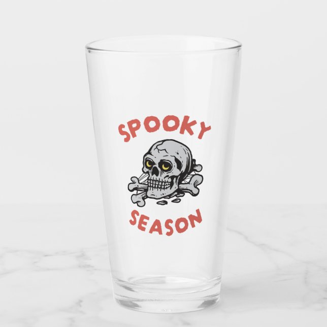 Spooky Season Scary Skull Halloween  Glass (Front)