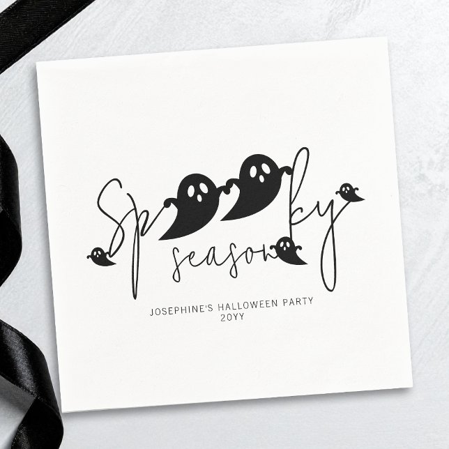 Spooky Season Simple Black Ghosts Modern Halloween Napkin (Creator Uploaded)