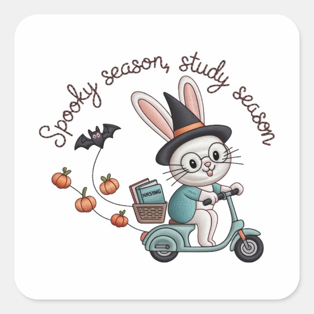 Spooky Season Study Season Nursing Bunny Square Sticker (Front)