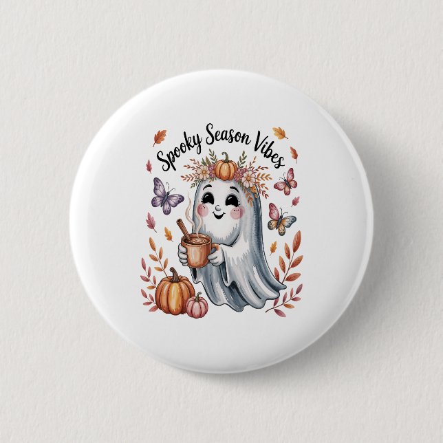 Spooky Season Vibes Ghost 6 Cm Round Badge (Front)